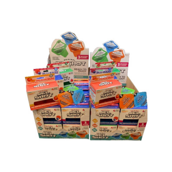 JEL SHOTS 4X25ML DISPLAY RASP-MELON-PEACH 100ML